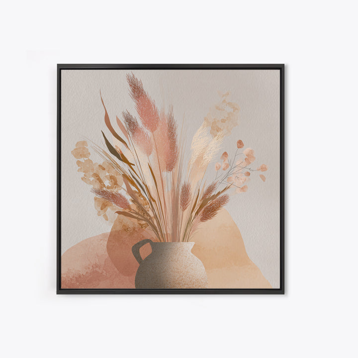 Neutral Pampas Grass Vase Wall Art, Boho Botanical Canvas Print, Earth Tone Floral Decor, Minimalist Living Room Wall Decor