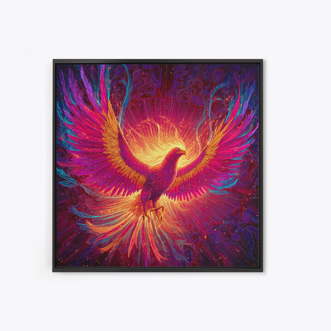 Radiant Phoenix With Fiery Wings Canvas Print, Mythical Bird Fantasy Wall Art, Vibrant Celestial Home Decor Gift For Living Room