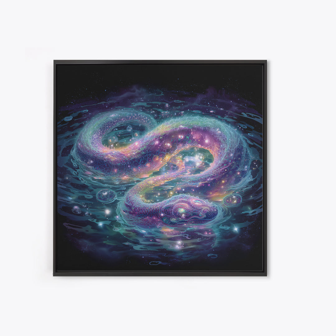 Cosmic Serpent Galaxy Wall Art, Mystical Space Dragon Framed Canvas Print, Celestial Fantasy Art For Modern Living Room Decor