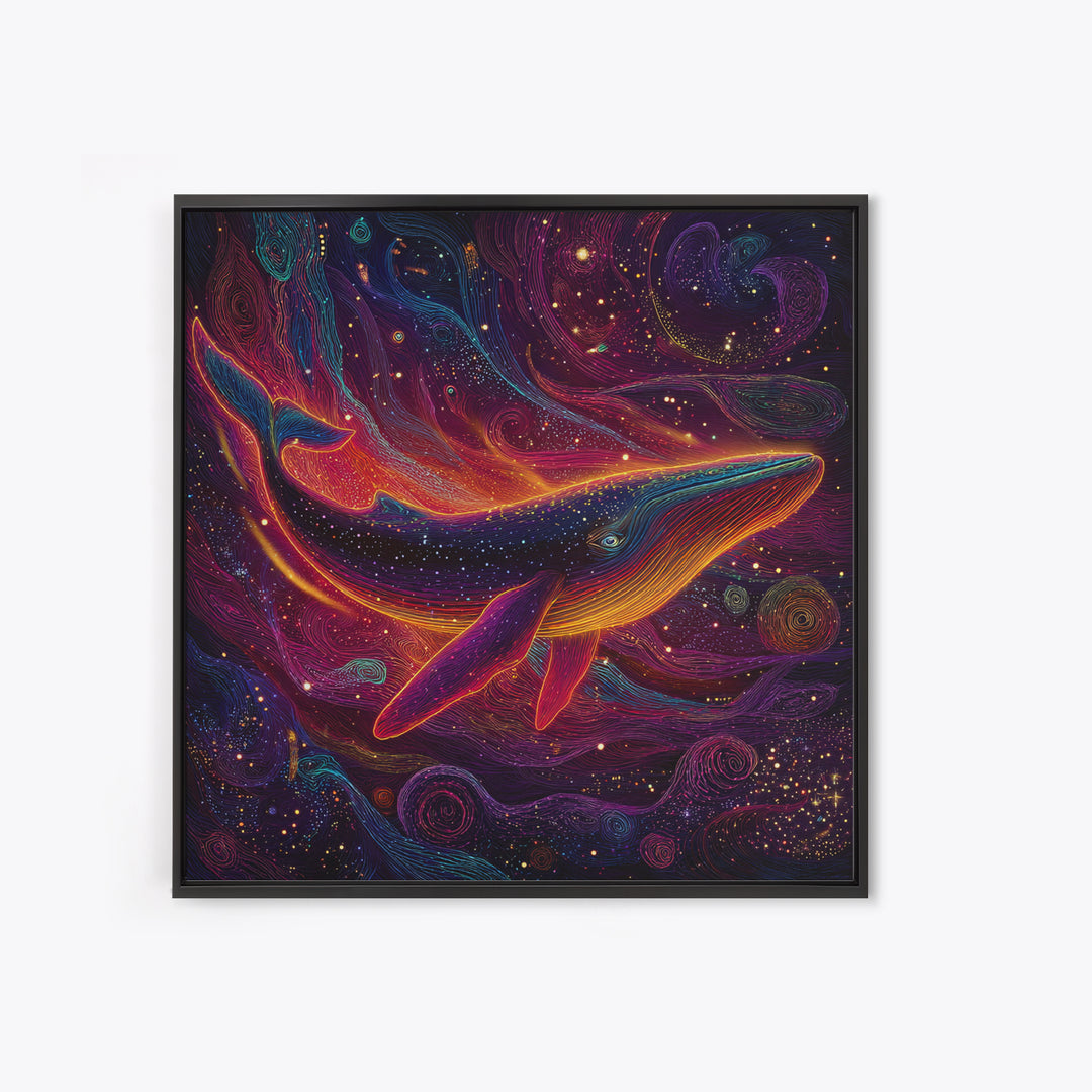 Colorful Cosmic Whale Swimming In Galaxy Wall Art, Psychedelic Space Art Print, Fantasy Ocean Decor, Kids Room Canvas Print