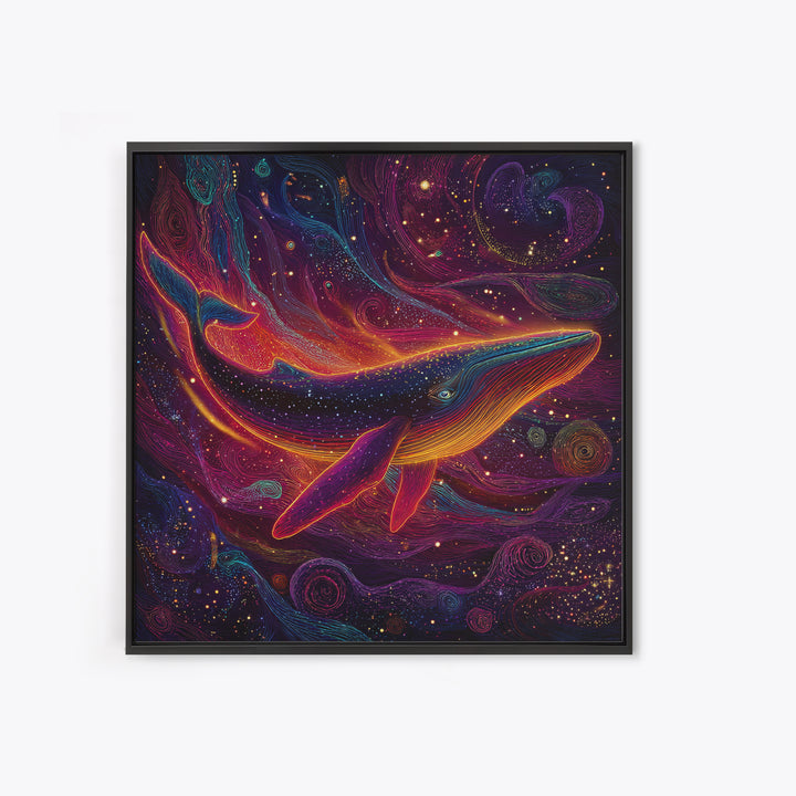 Colorful Cosmic Whale Swimming In Galaxy Wall Art, Psychedelic Space Art Print, Fantasy Ocean Decor, Kids Room Canvas Print
