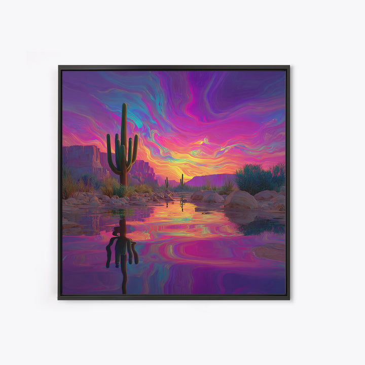 Neon Desert Cactus Sunset Wall Art Canvas Print Colorful Southwestern Landscape Art Modern Home Decor