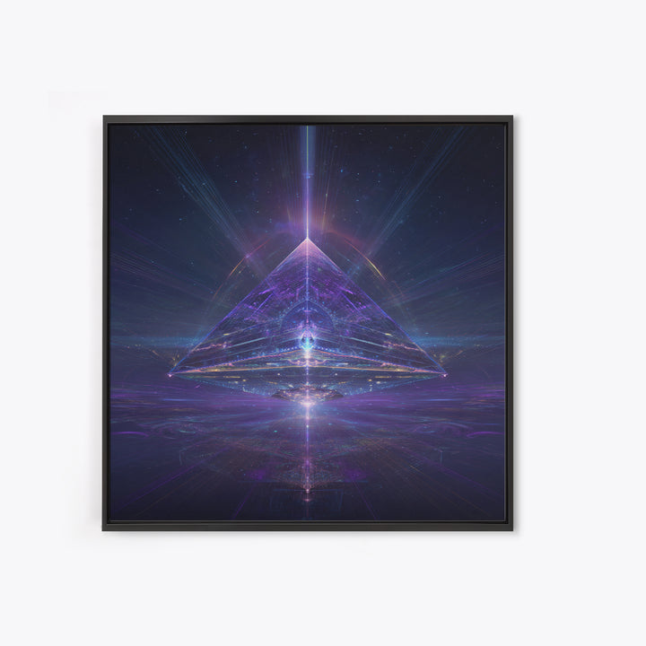 Cosmic Pyramid Portal Celestial Wall Art, Mystical Purple Galaxy Framed Canvas Print For Spiritual Meditation Decor