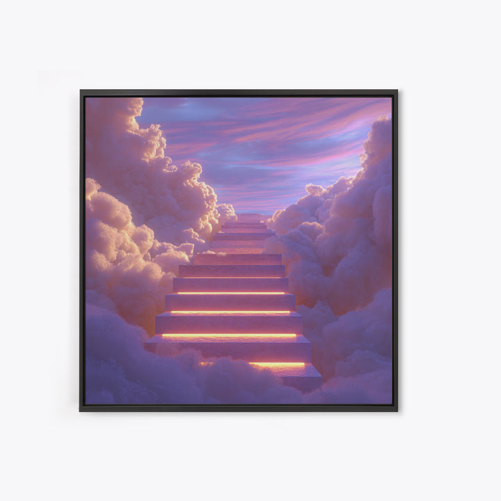 Glowing Stairway Through Pastel Clouds Wall Art, Dreamy Celestial Canvas Print, Calming Bedroom Decor For Nursery And Meditation Room