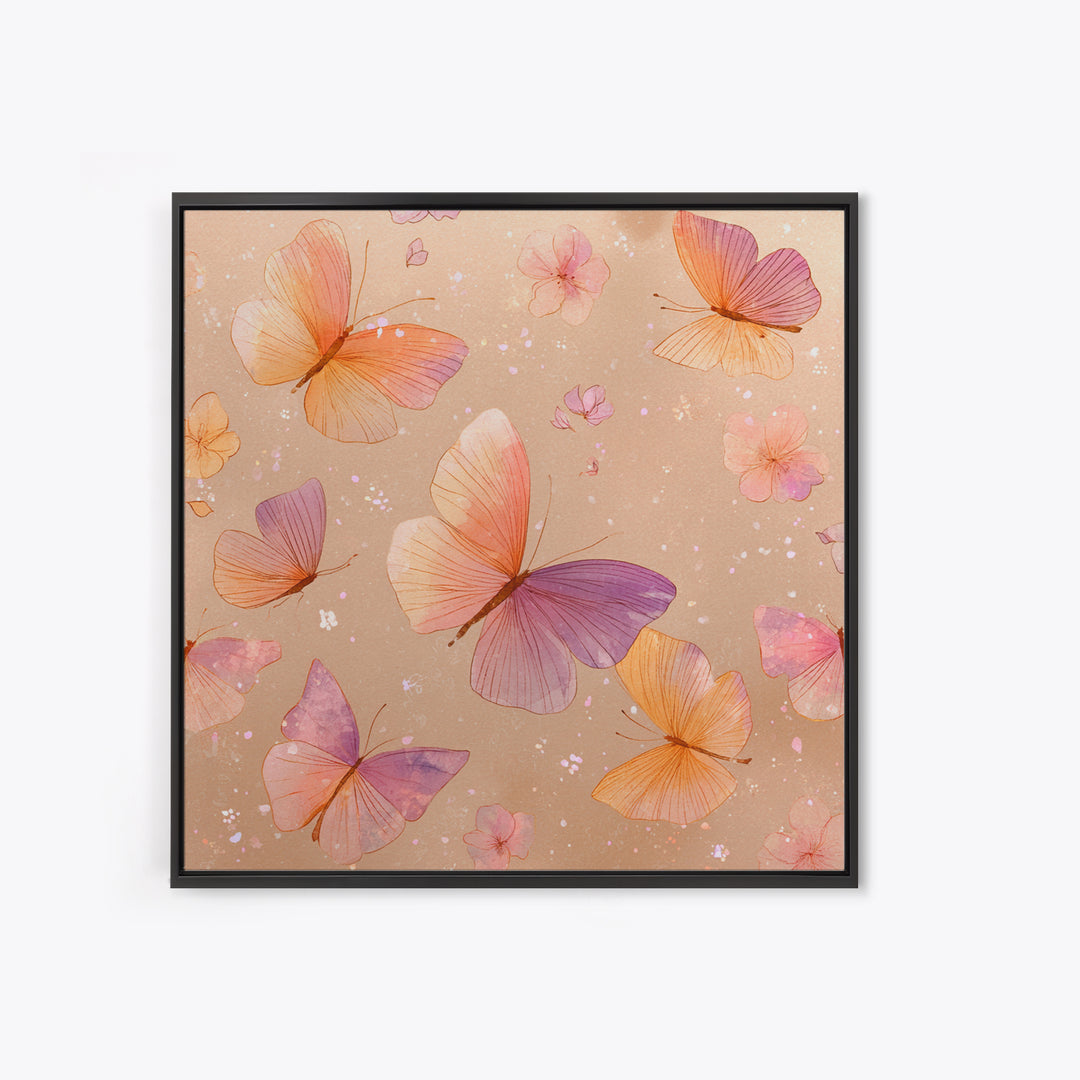 Pink Orange Butterfly Garden Wall Art, Whimsical Floral Canvas Print, Feminine Nursery Decor, Cute Girls Room Art, Gift For Her
