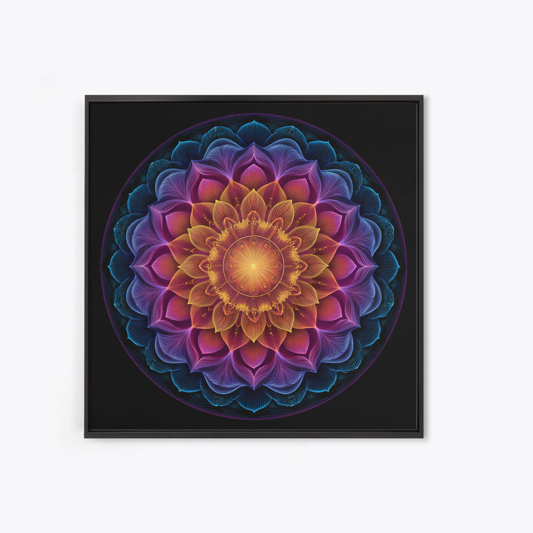 Rainbow Lotus Mandala Abstract Wall Art, Colorful Sacred Geometry Canvas Print, Boho Meditation Room Decor Spiritual Art