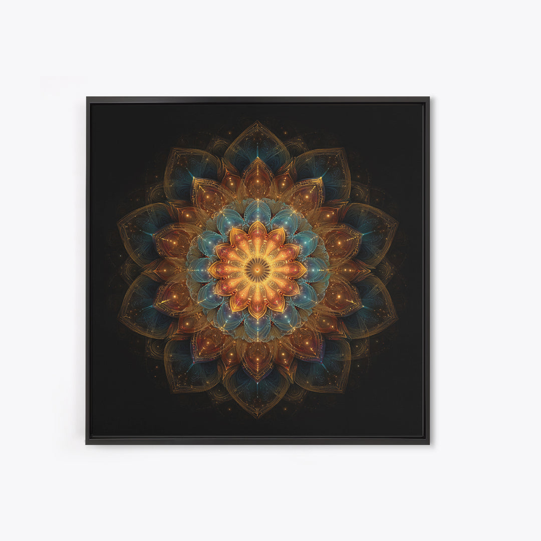 Intricate Golden Mandala On Black Celestial Sacred Geometry Wall Art Canvas Print Boho Spiritual Home Decor