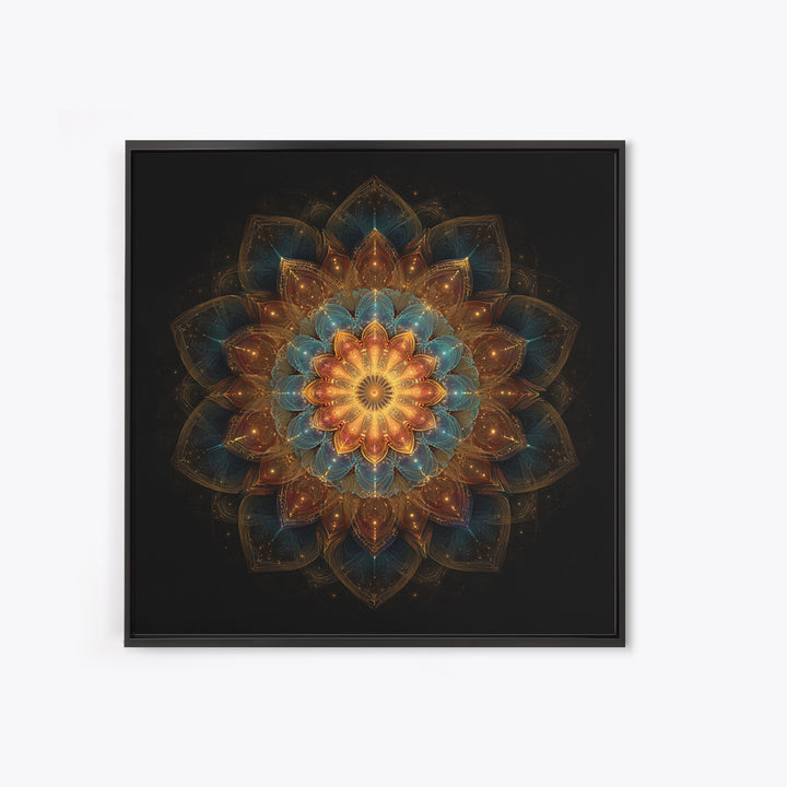 Intricate Golden Mandala On Black Celestial Sacred Geometry Wall Art Canvas Print Boho Spiritual Home Decor