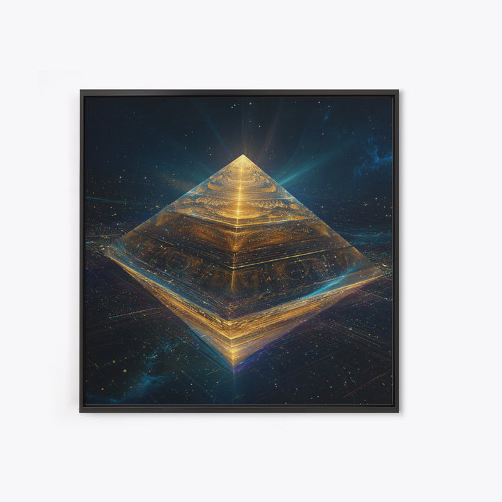 Golden Futuristic Pyramid In Galaxy Surreal Space Wall Art, Cosmic Sci Fi Home Decor, Modern Canvas Print