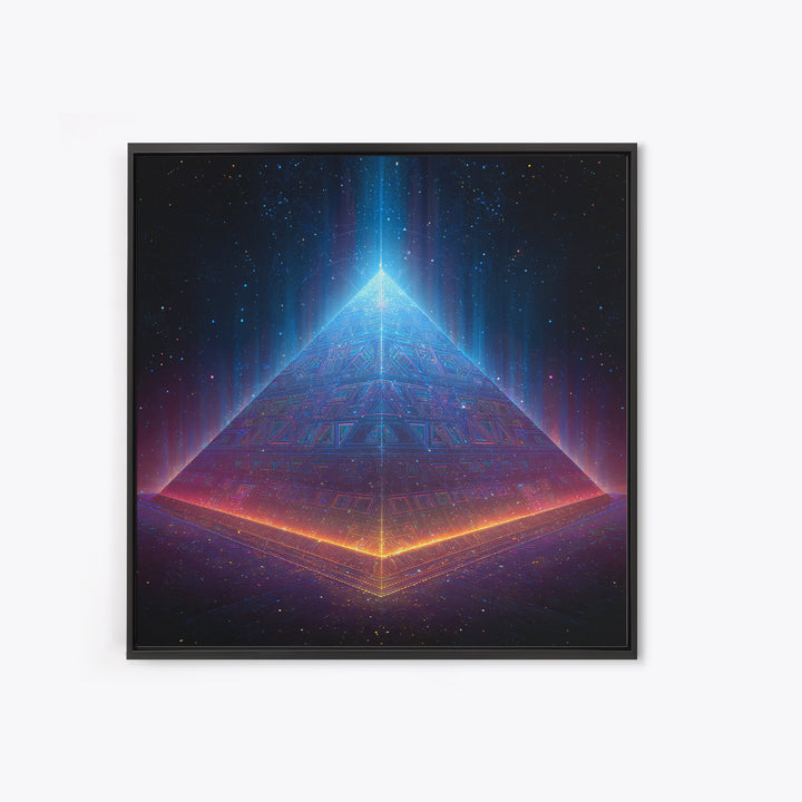 Luminous Pyramid In Space Wall Art, Futuristic Cosmic Landscape Canvas Print, Sci Fi Galaxy Decor For Gaming Or Media Room