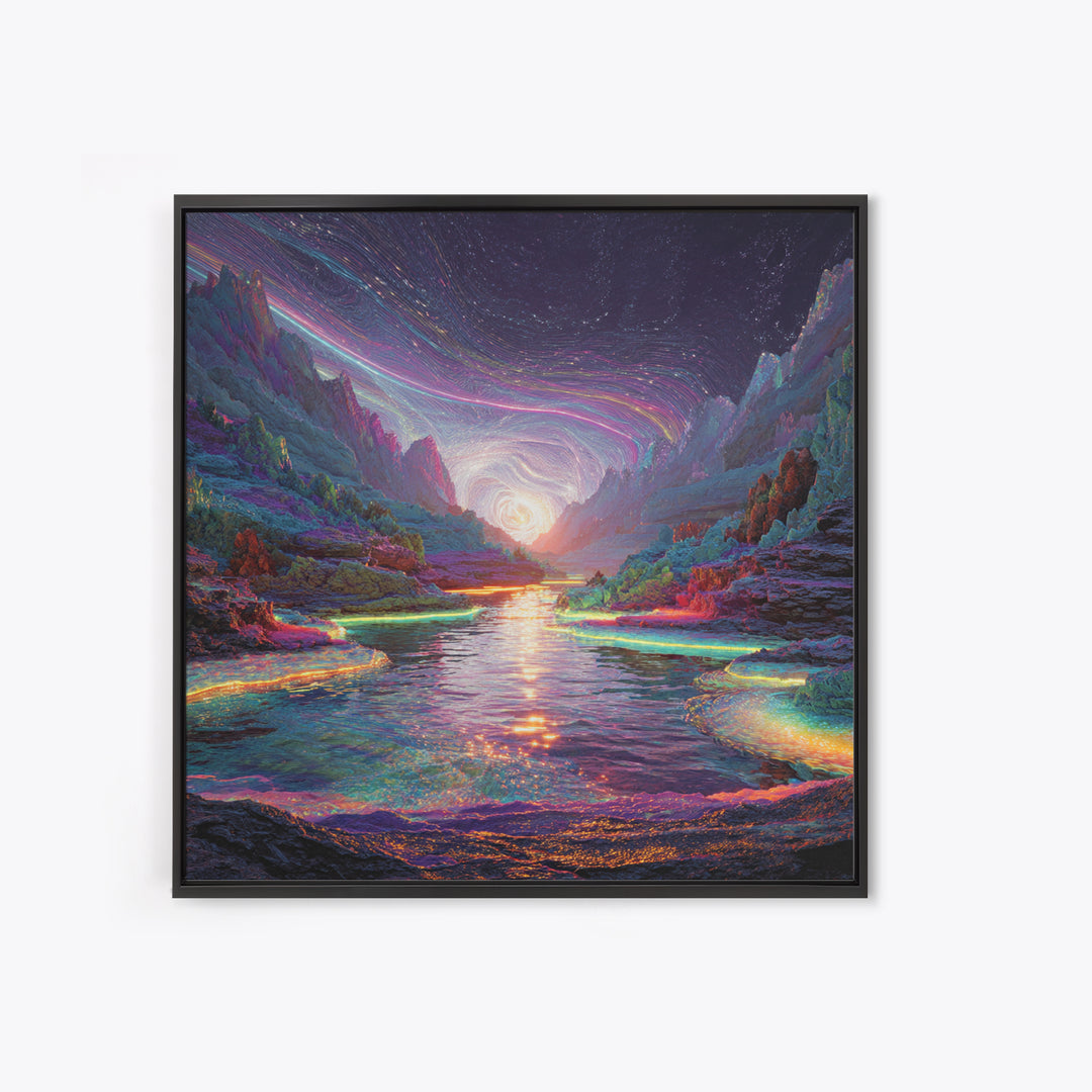 Psychedelic Cosmic River Landscape Wall Art, Vibrant Fantasy Canvas Print, Abstract Landscape Art For Modern Home Decor
