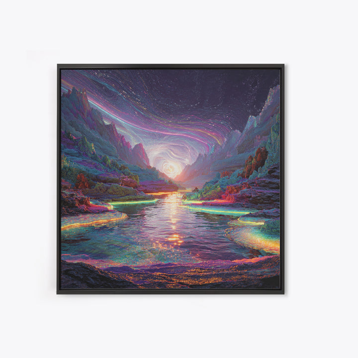 Psychedelic Cosmic River Landscape Wall Art, Vibrant Fantasy Canvas Print, Abstract Landscape Art For Modern Home Decor