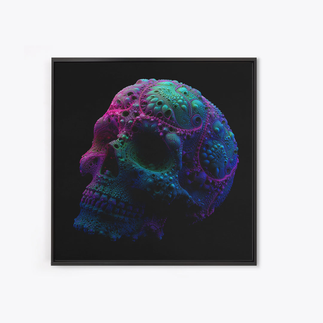 Psychedelic Neon Skull Wall Art, Colorful Surreal Skull Canvas Print, Modern Abstract Art, Trendy Home Decor