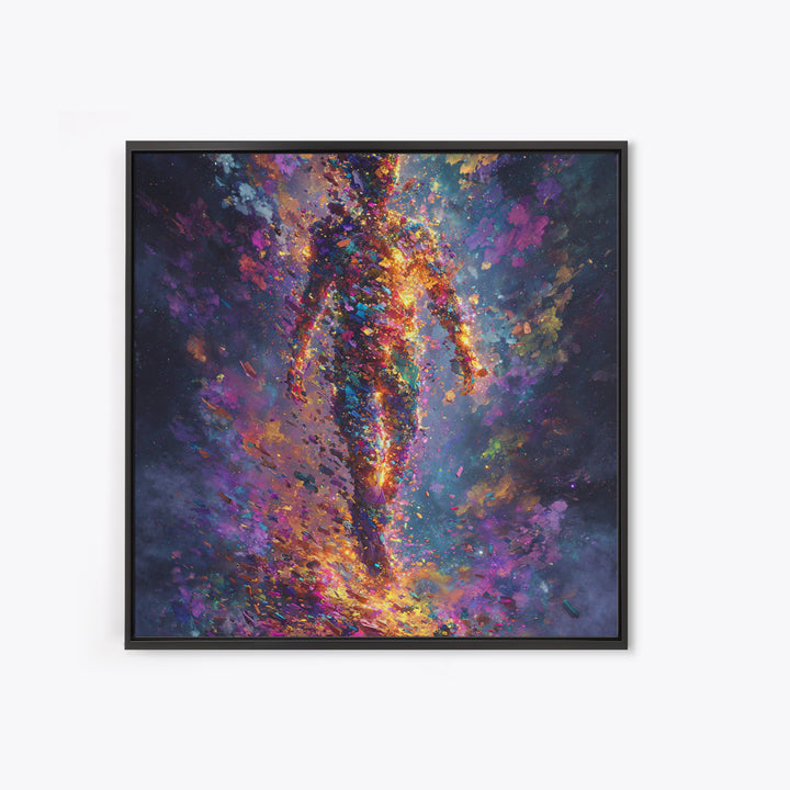 Cosmic Figure Explosion Wall Art, Colorful Abstract Galaxy Human Silhouette, Modern Surreal Canvas Print For Living Room