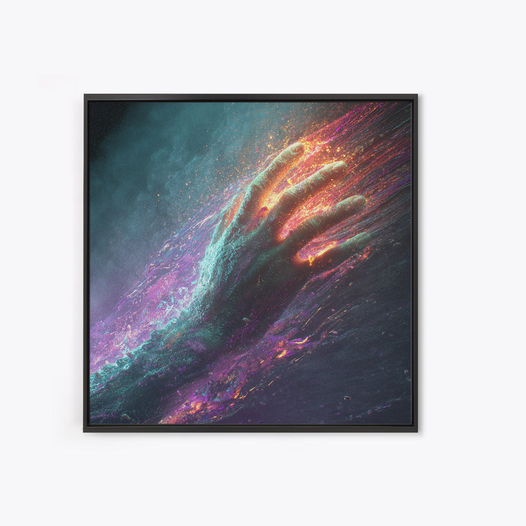 Abstract Cosmic Hand Reaching Wall Art, Surreal Galaxy Canvas Print, Modern Statement Artwork For Living Room Or Office