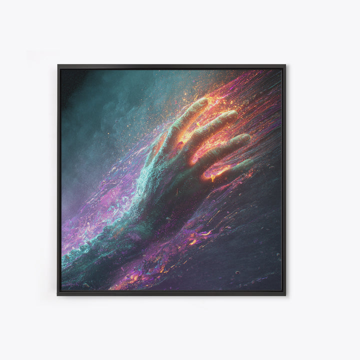 Abstract Cosmic Hand Reaching Wall Art, Surreal Galaxy Canvas Print, Modern Statement Artwork For Living Room Or Office