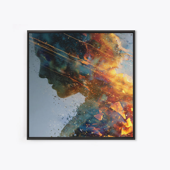 Exploding Profile Abstract Wall Art, Dramatic Modern Canvas Print, Contemporary Surreal Art For Office Or Living Room Decor