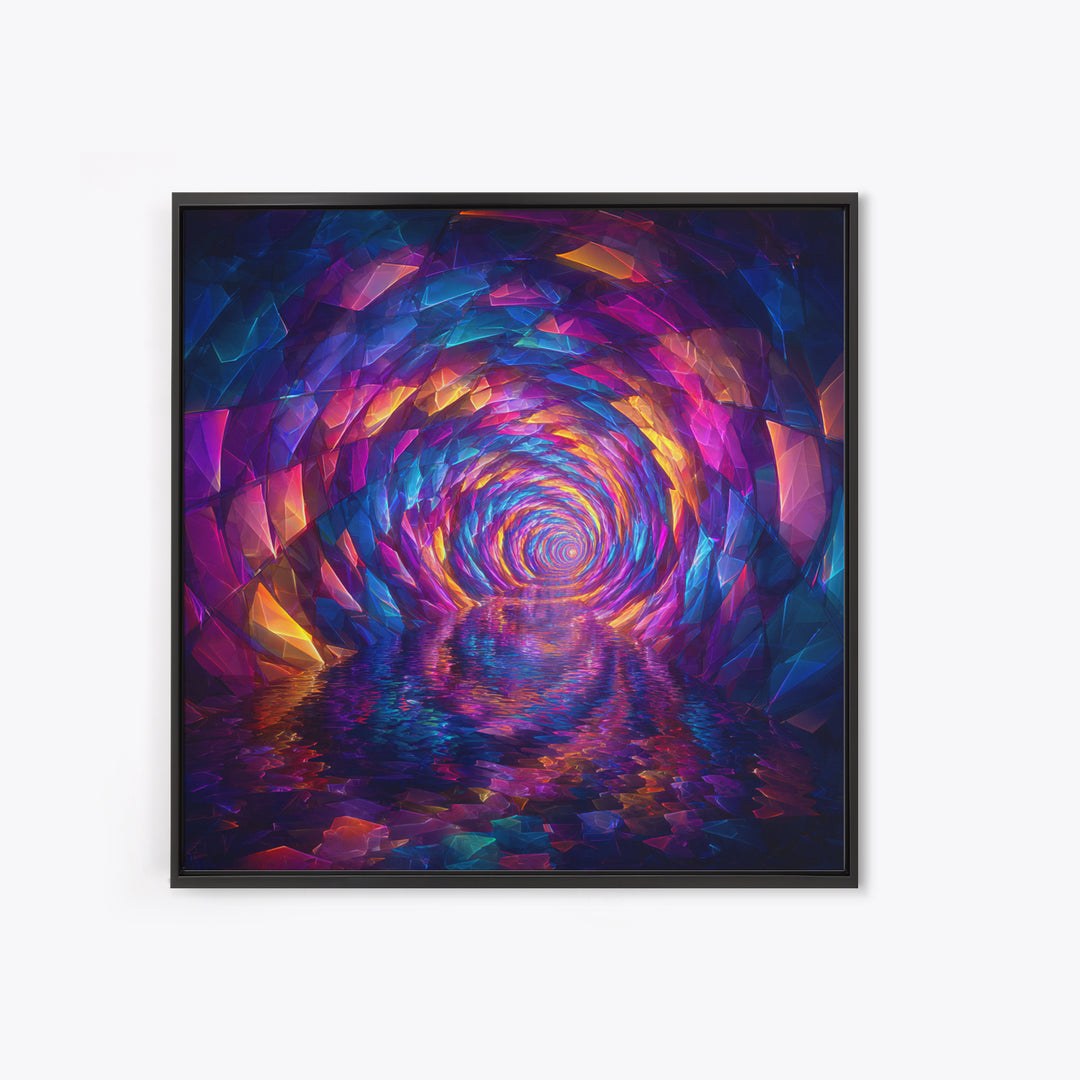 Colorful Crystal Tunnel Abstract Wall Art, Trippy Psychedelic Rainbow Print, Trendy Living Room Decor Large Canvas Print