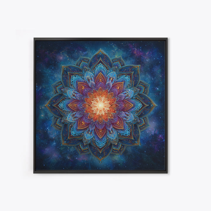 Cosmic Lotus Mandala Galaxy Wall Art, Celestial Spiritual Canvas Print, Mystic Meditation Room Decor Colorful Abstract Art