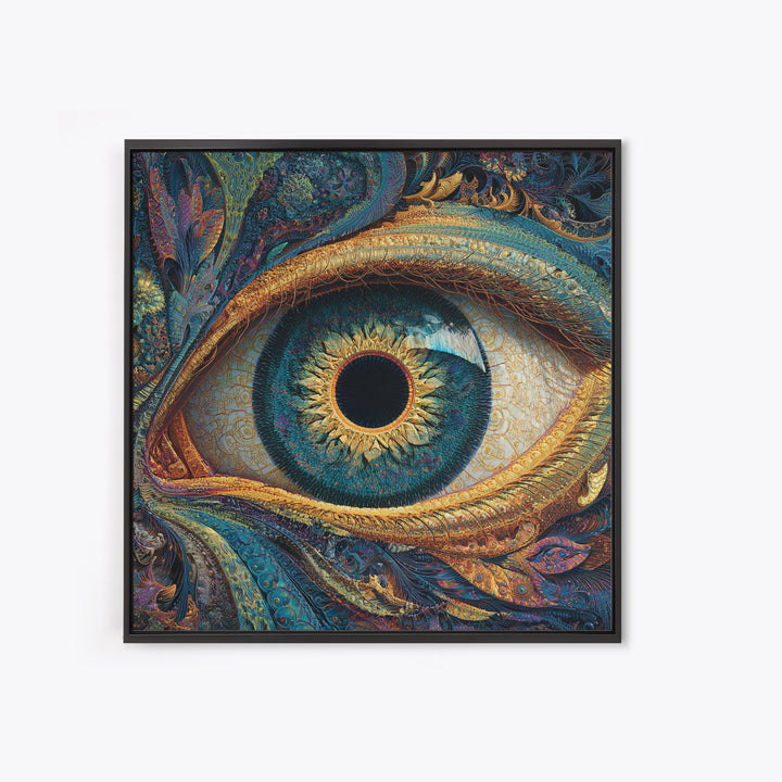 Surreal Golden Eye With Intricate Abstract Patterns Wall Art, Mystical Fantasy Canvas Print For Modern Home Decor