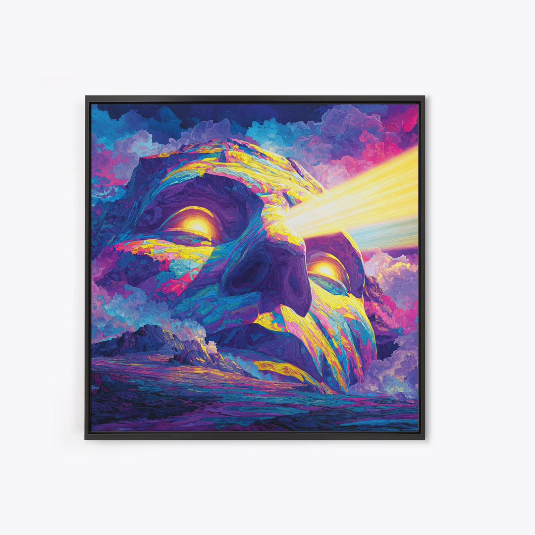 Psychedelic Mountain Face With Cosmic Light Wall Art, Trippy Surreal Landscape Home Decor, Colorful Canvas Print