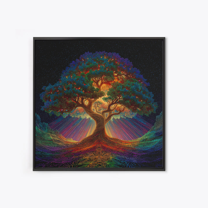 Rainbow Tree Of Life Under Starry Sky Psychedelic Landscape Wall Art Canvas Print Boho Spiritual Home Decor