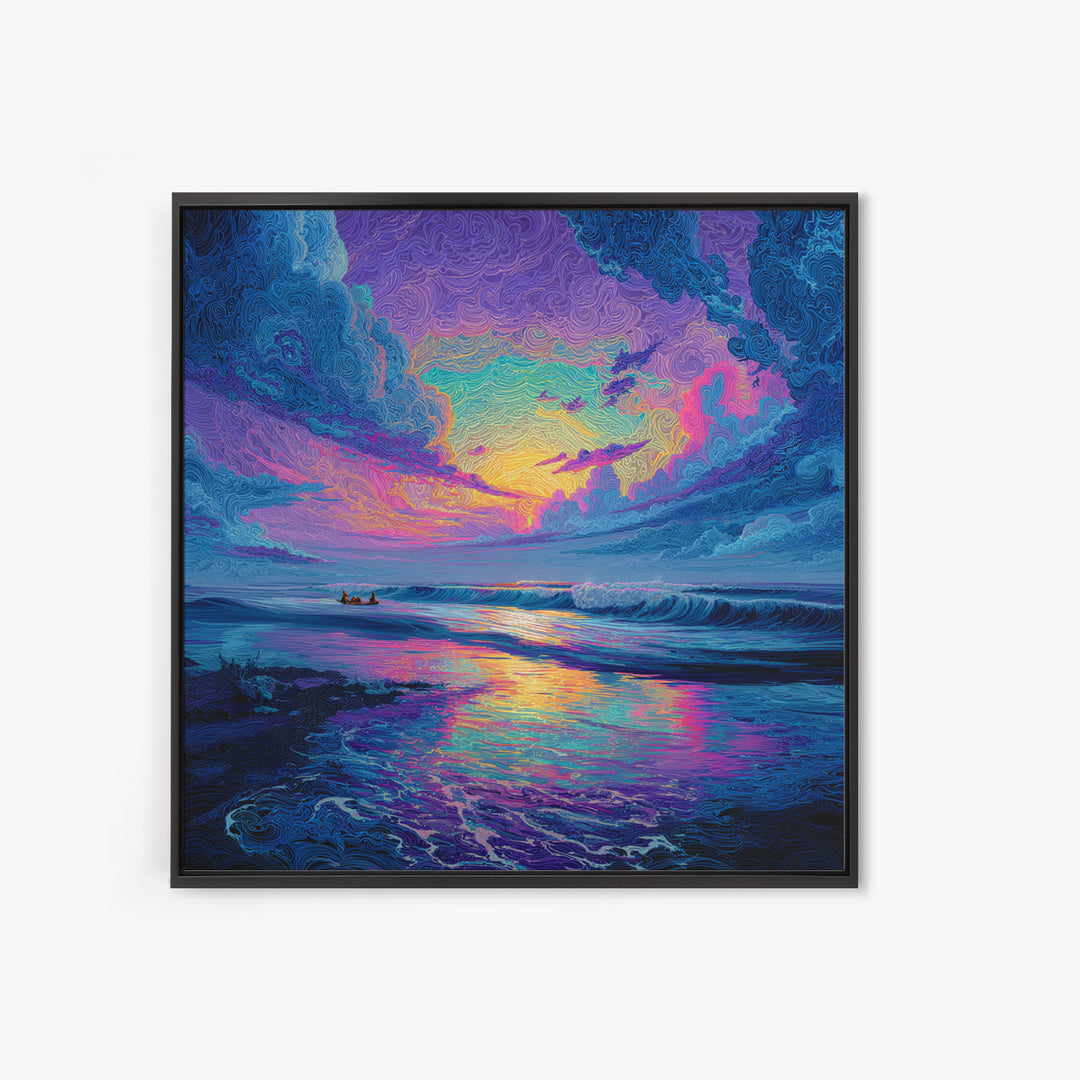 Psychedelic Ocean Sunset Waves Colorful Wall Art Print, Abstract Seascape Painting, Modern Coastal Home Decor Wall Art