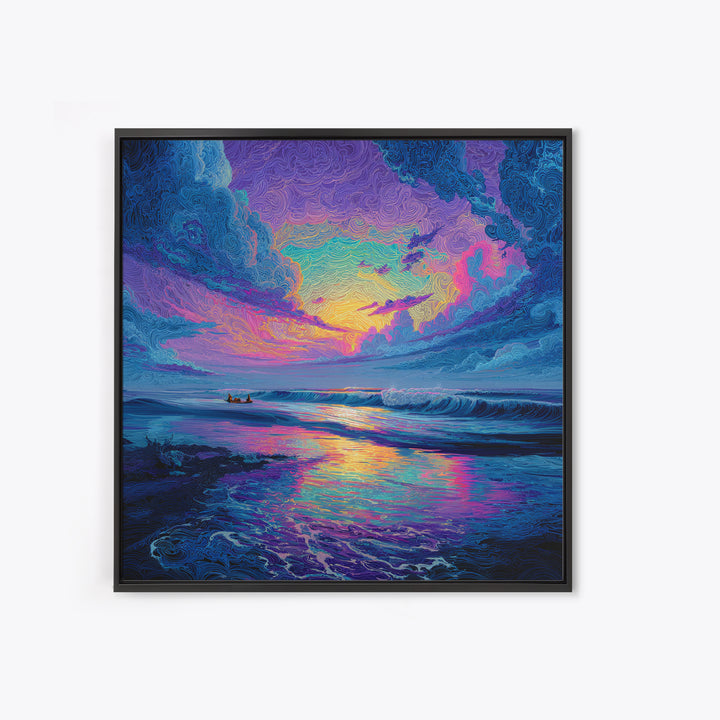 Psychedelic Ocean Sunset Waves Colorful Wall Art Print, Abstract Seascape Painting, Modern Coastal Home Decor Wall Art