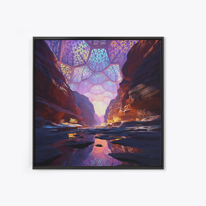 Surreal Canyon With Stained Glass Sky Wall Art, Colorful Fantasy Landscape Canvas Print, Unique Home Decor
