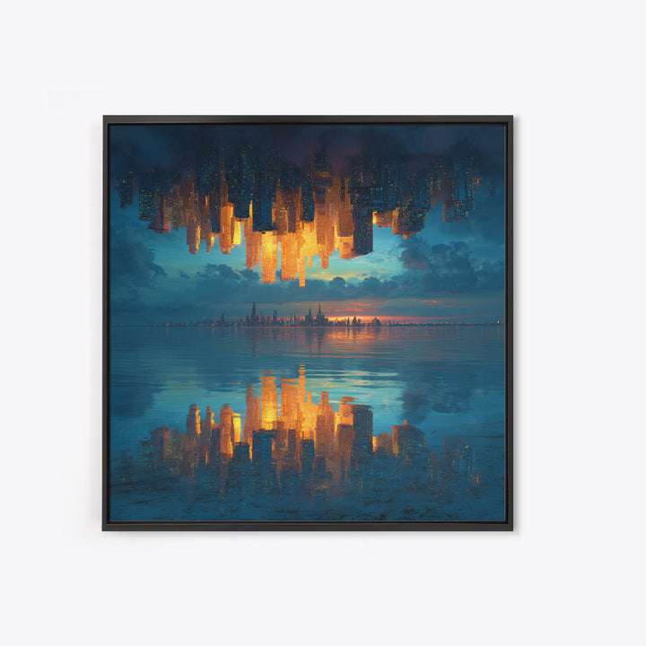 Upside Down Skyline Reflected On Water Wall Art, Surreal Cityscape Canvas Print, Modern Urban Decor For Living Room And Office