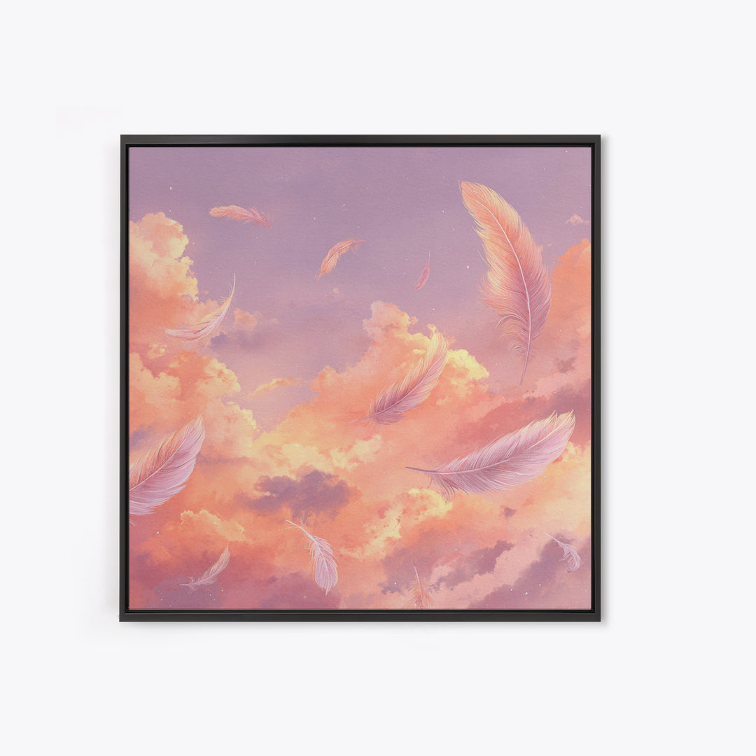 Pink Feather Sky Canvas Print, Dreamy Cloud Wall Decor, Celestial Nursery Art, Soft Pastel Bedroom Decor Gift For Her Art Print