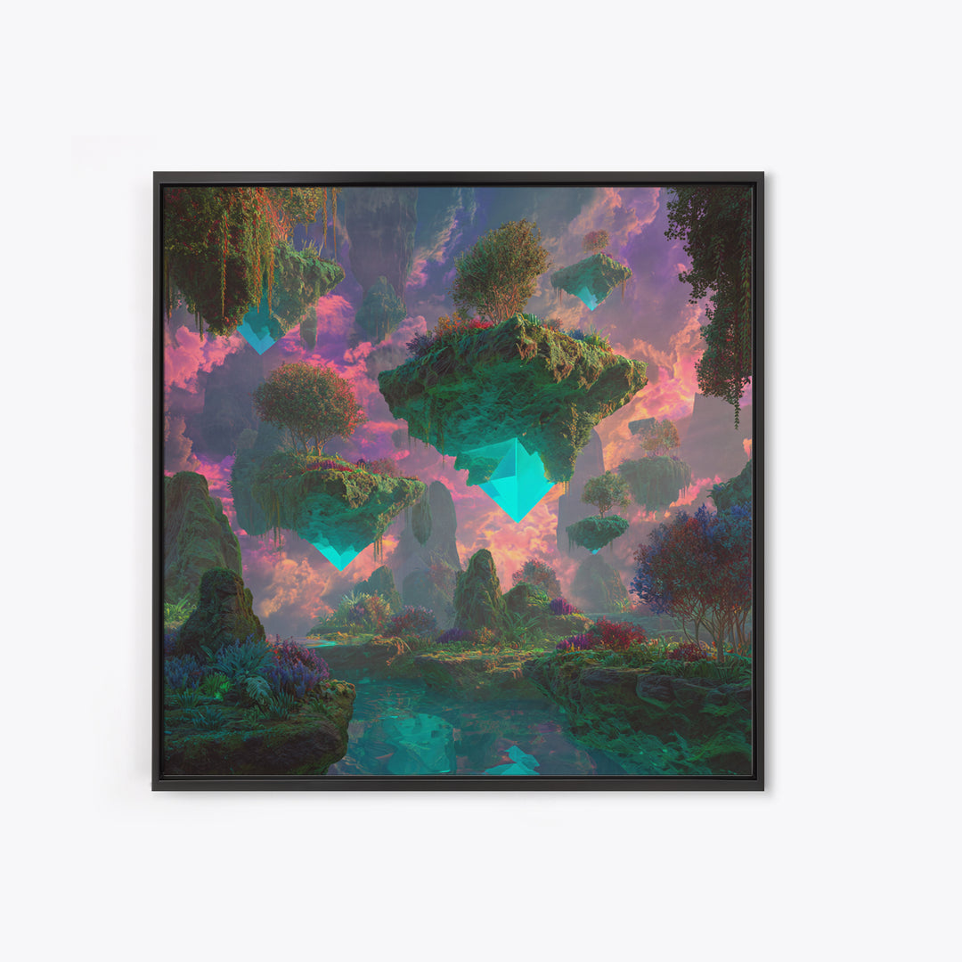 Floating Crystal Islands Fantasy Wall Art, Surreal Dreamscape Landscape, Colorful Fantasy Art, Modern Home Decor Canvas Print