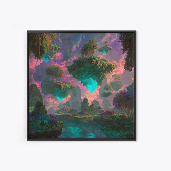 Floating Crystal Islands Fantasy Wall Art, Surreal Dreamscape Landscape, Colorful Fantasy Art, Modern Home Decor Canvas Print