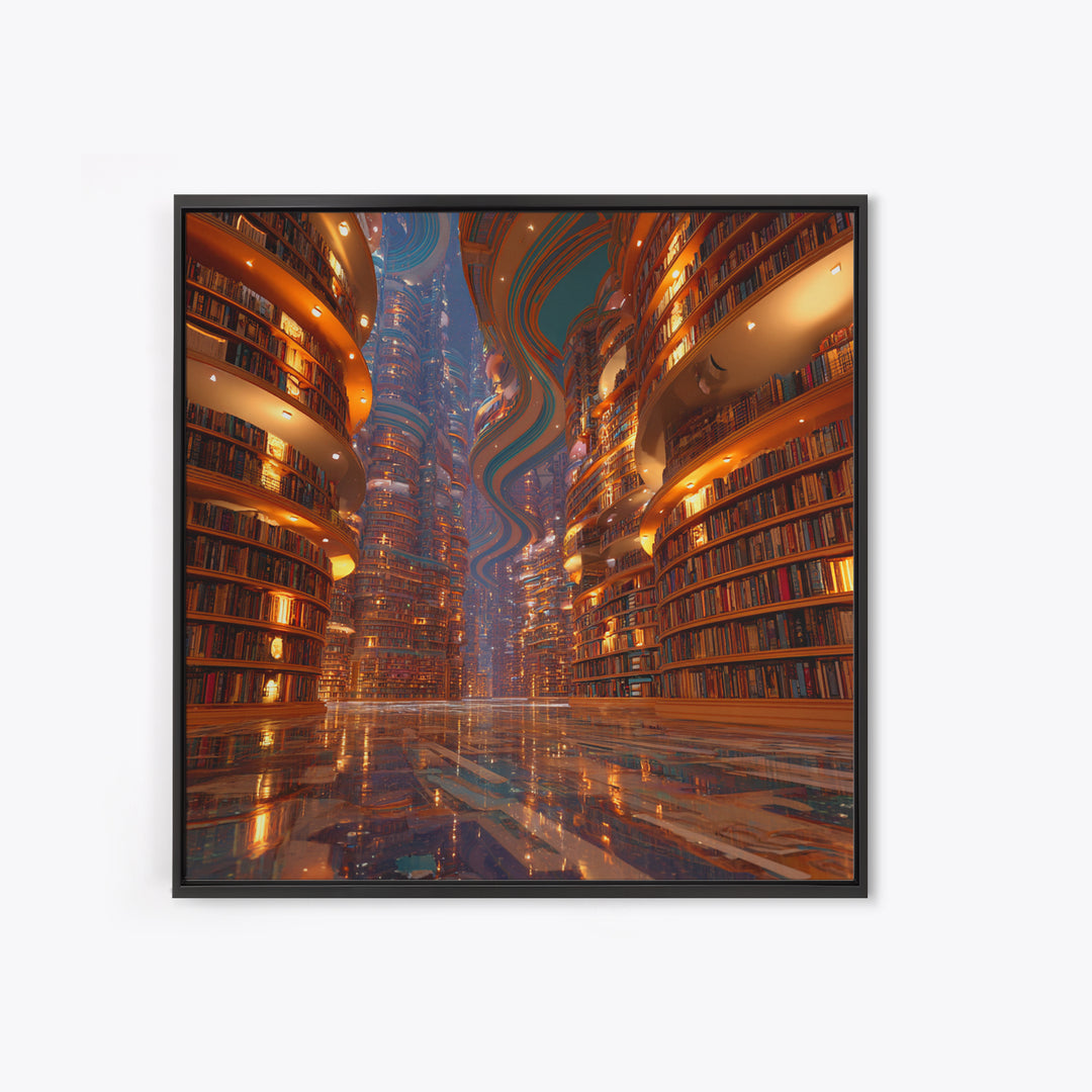 Surreal Infinite Library Fantasy Landscape Wall Art Print, Book Lover Home Decor, Cozy Reading Nook Gallery Wall Art