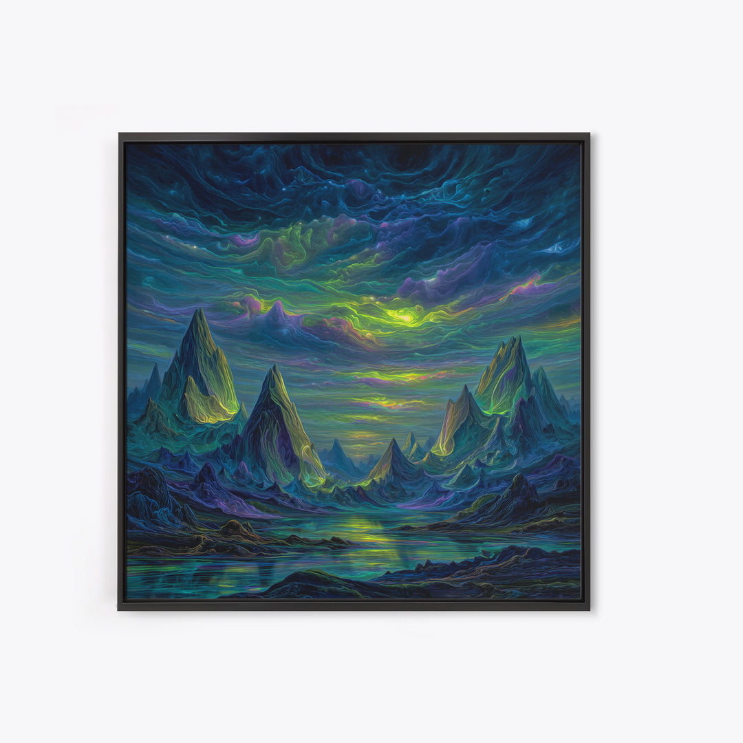 Electric Neon Mountain Landscape Wall Art Canvas Print Futuristic Abstract Landscape Art Modern Home Decor