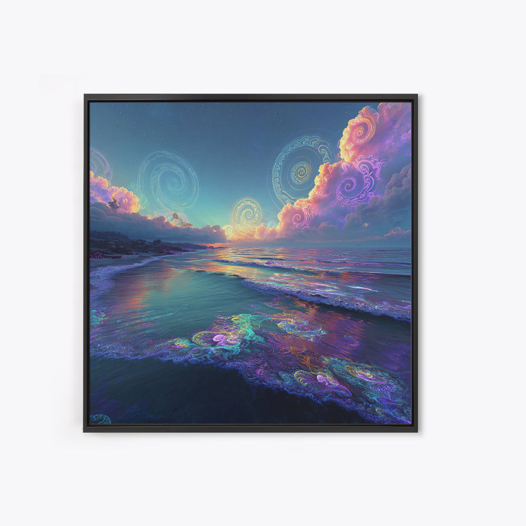 Surreal Neon Ocean Sunset Canvas Print, Retro Coastal Wall Art, Beach House Decor, Modern Seascape Wall Art For Living Room