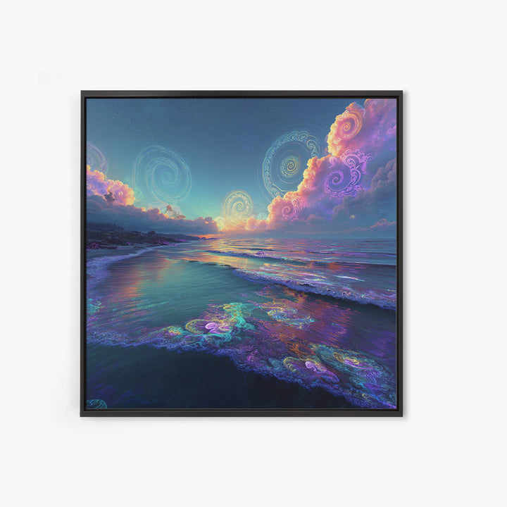 Surreal Neon Ocean Sunset Canvas Print, Retro Coastal Wall Art, Beach House Decor, Modern Seascape Wall Art For Living Room
