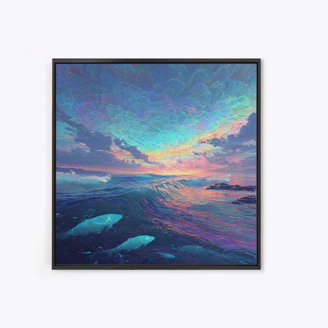 Dreamy Ocean Wave Sunset Wall Art Canvas Print, Colorful Seascape Painting, Modern Coastal Decor, Beach House Wall Art