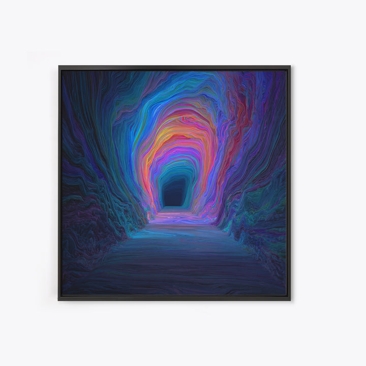 Colorful Abstract Tunnel Wall Art Neon Rainbow Cave Surreal Landscape Modern Statement Canvas Print Gaming Room Decor