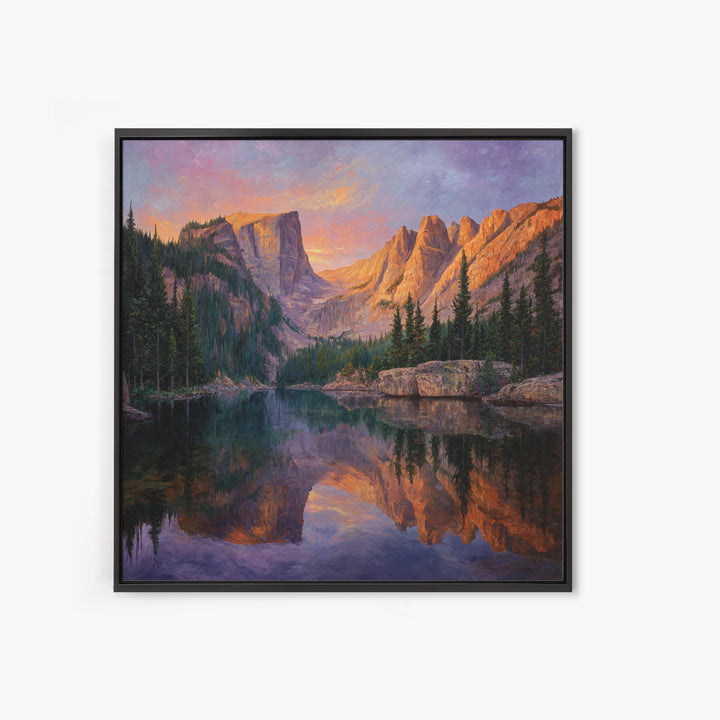 Sunset Mountain Lake Reflection Landscape Canvas Print Modern Wall Art Nature Home Decor Large Calm Living Room Artwork