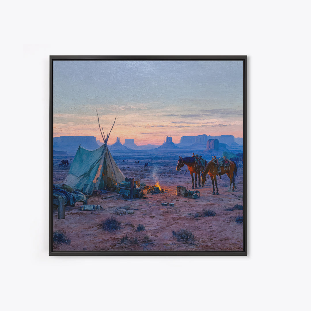 Western Desert Campfire Wall Art, Cowboy Landscape Canvas Print, Rustic Country Western Art For Farmhouse Home Decor
