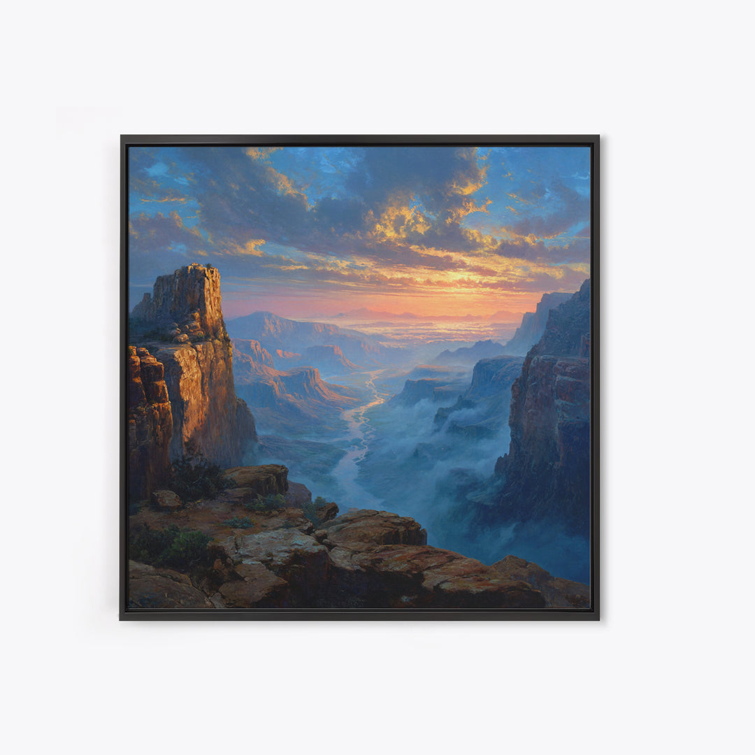 Epic Sunset Canyon Landscape Wall Art, Western Desert Painting Print, Rustic Southwest Home Decor Large Living Room Art