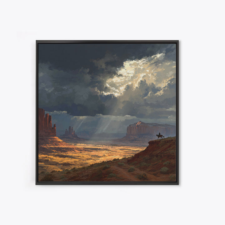Cowboy In Desert Canyon Landscape Painting Wall Art, Western Sunset Print, Modern Southwest Home Decor For Living Room
