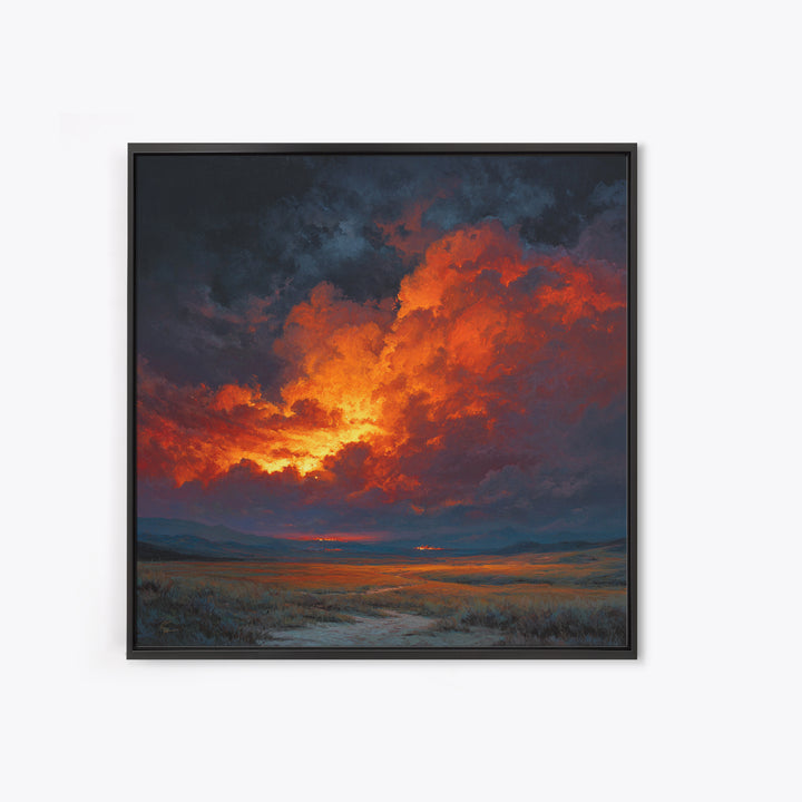 Dramatic Sunset Storm Cloud Landscape Wall Art, Fiery Sky Canvas Print, Modern Living Room Statement Artwork