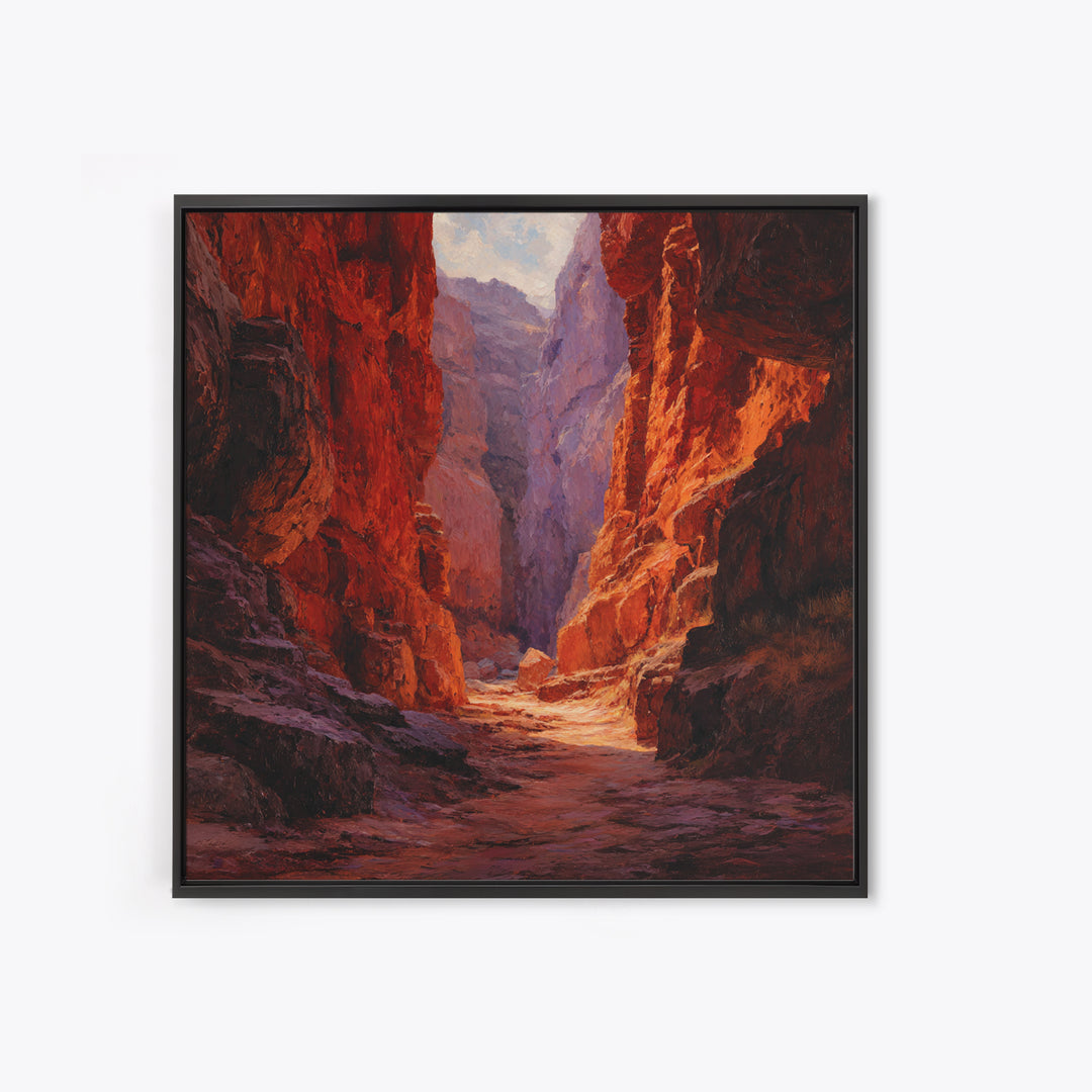 Sunlit Red Canyon Oil Landscape Wall Art, Western Desert Canvas Print, Rustic Country Home Decor, Southwest Landscape Painting