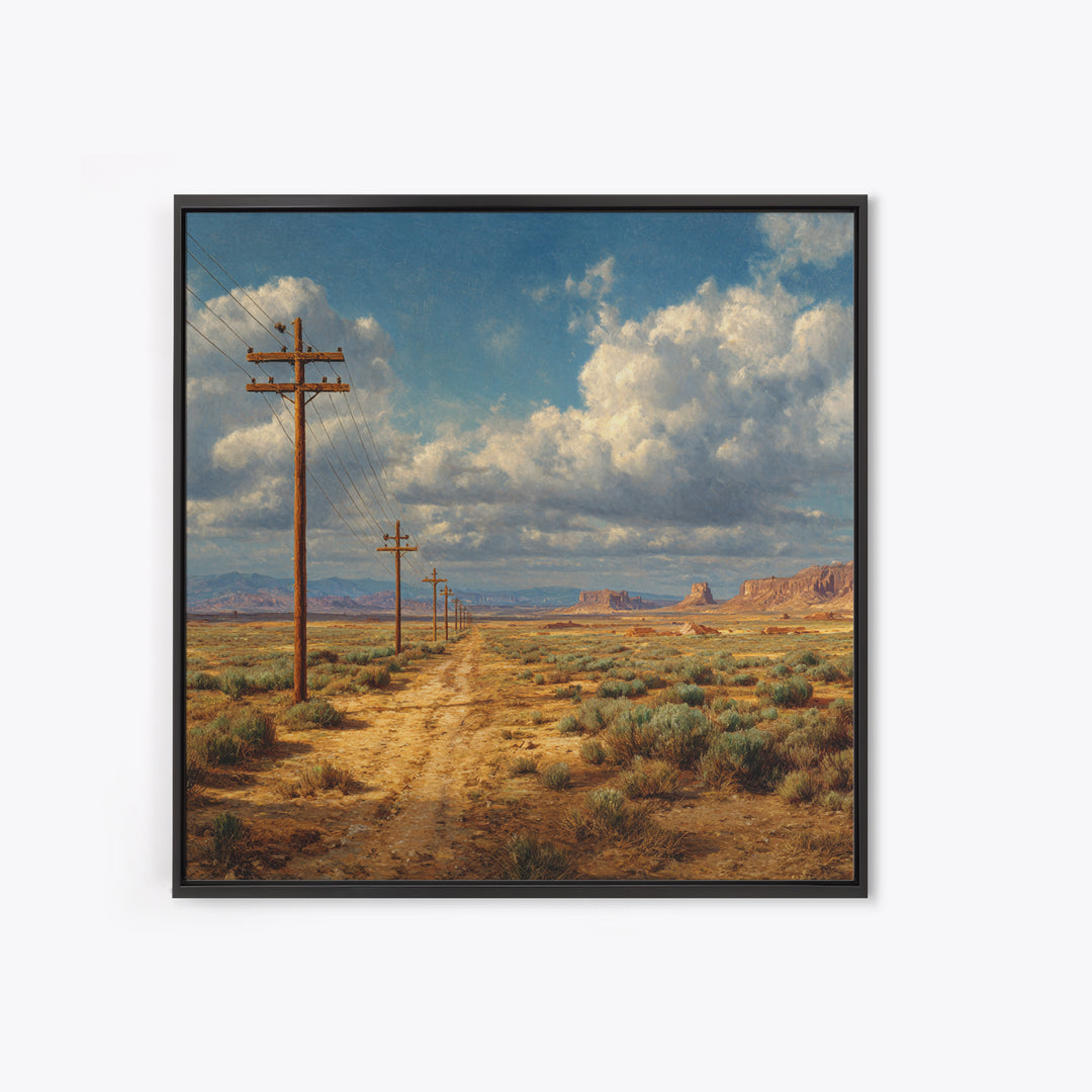 Desert Telephone Poles Landscape Wall Art Print, Rustic Country Road Western Decor, Neutral Landscape Canvas Print For Living Room