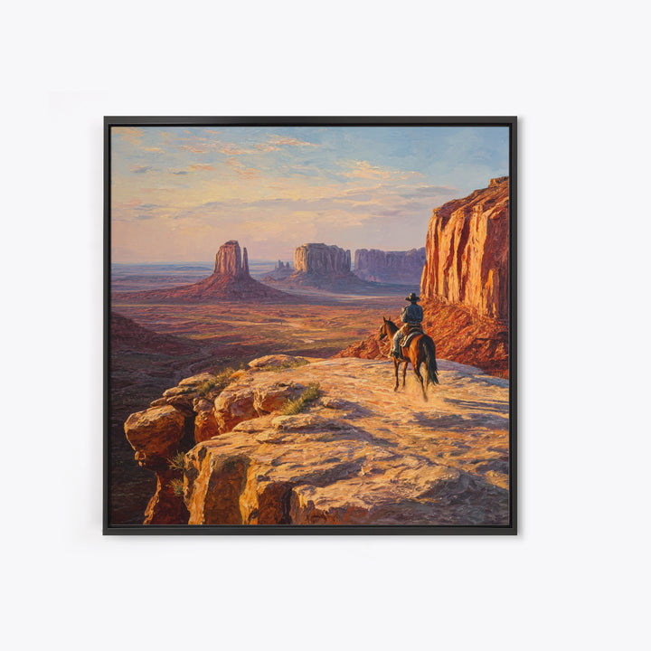 Cowboy Overlooking Monument Valley Wall Art, Western Desert Landscape Canvas Print For Rustic Western Home Decor