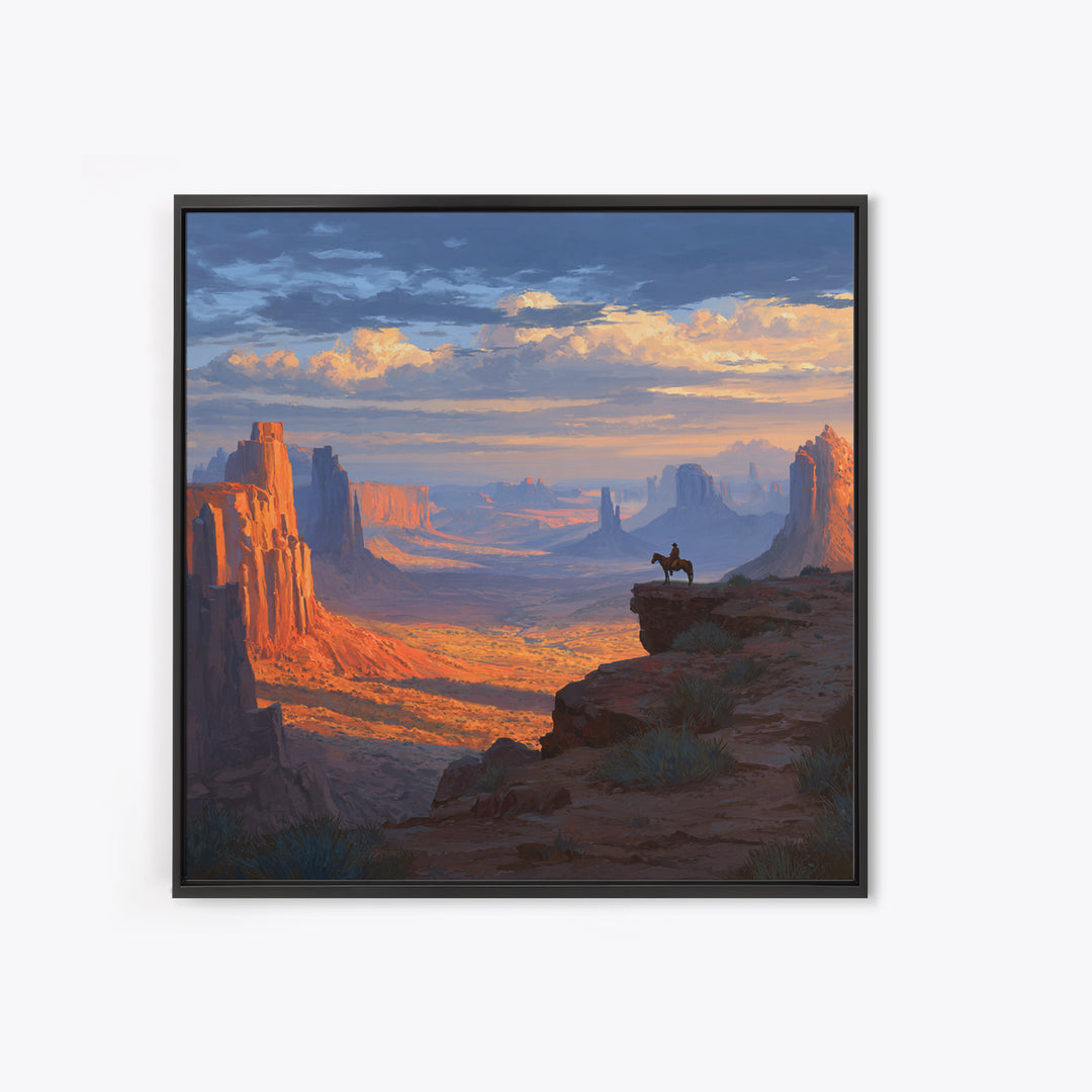 Monument Valley Cowboy Panorama Wall Art, Western Desert Landscape Canvas Print, Large Rustic Living Room Decor