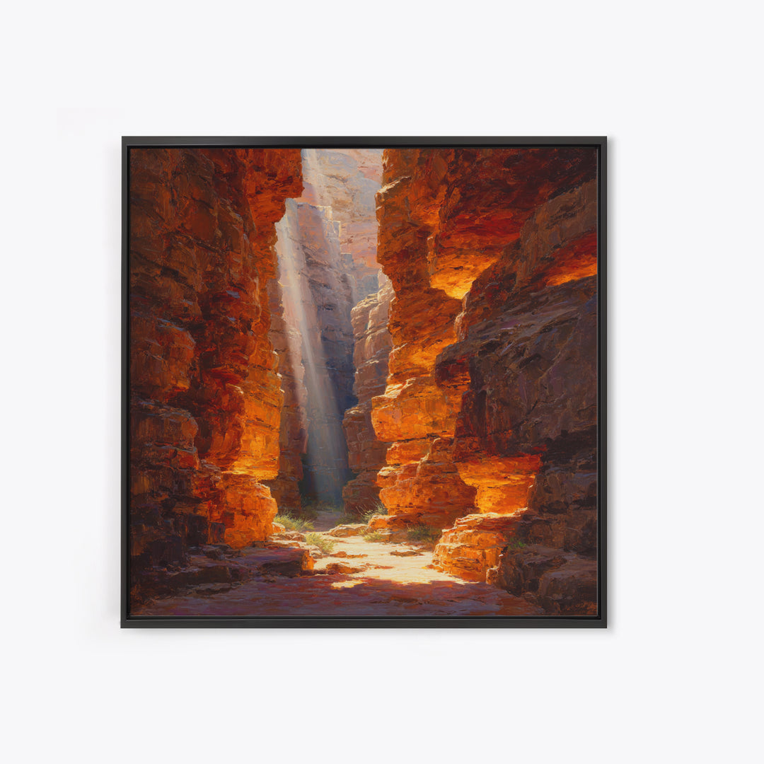 Golden Canyon Sun Rays Desert Landscape Wall Art Print, Southwestern Rustic Decor, Warm Nature Painting Living Room Art