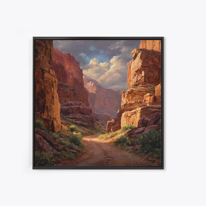 Sunlit Desert Canyon Landscape Wall Art, Rustic Western Canvas Print, Southwest Country Home Decor, Nature Wall Art